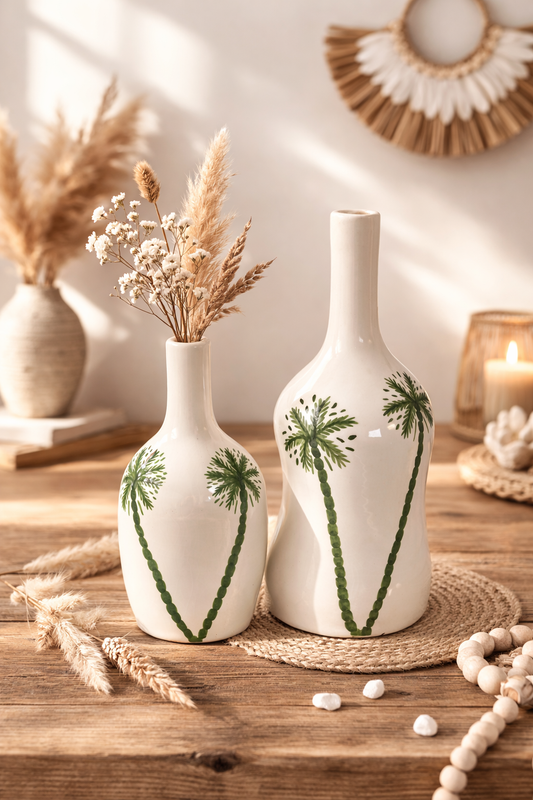 Bouteille soliflore en argile "Oasis" - Artisanat marocain