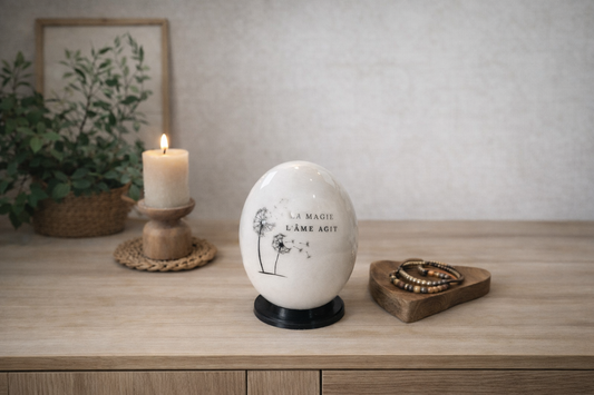 Oeuf d'autruche "L'âme agit" - Artisanat africain d'Eswatini