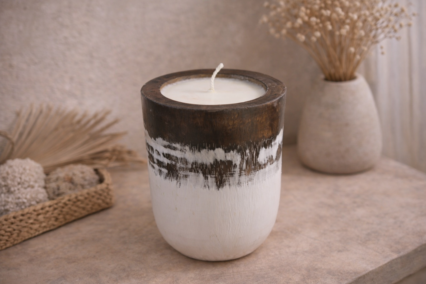 Bougie Tronc de Cocotier "Amed" - Artisanat Balinais