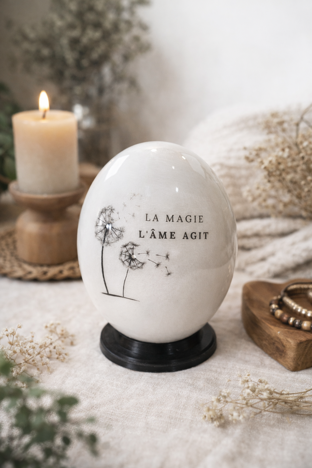 Oeuf d'autruche "L'âme agit" - Artisanat africain d'Eswatini