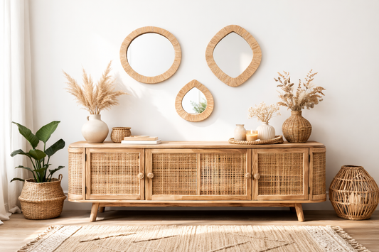 Miroirs raphia "Terre d'ocre" - Artisanat marocain