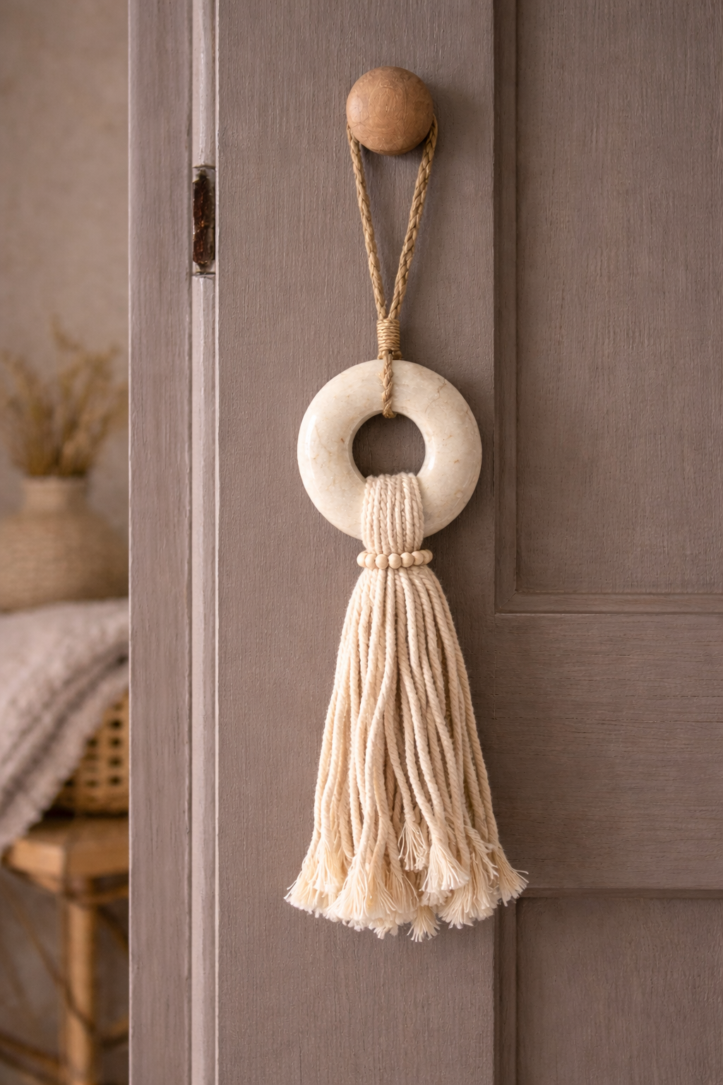 Embrasse Pierre et macramé "Pierre de lune" - Artisanat Balinais