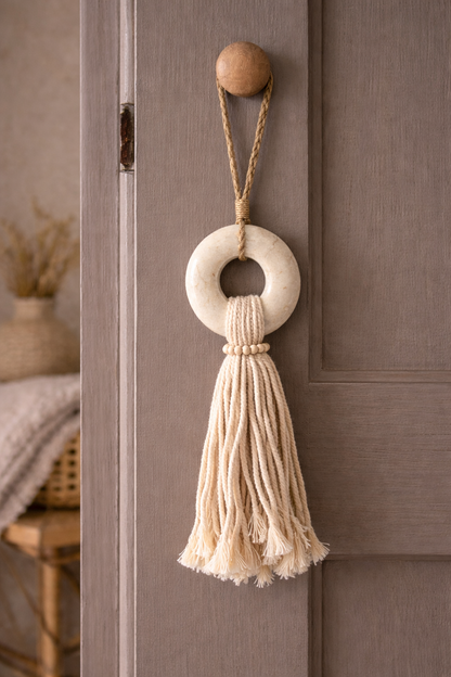 Embrasse Pierre et macramé "Pierre de lune" - Artisanat Balinais