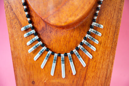 Collier Touareg Argent Massif et Onyx "Dent de Chameau"