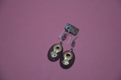 Boucles d'oreilles Argent Massif Laiton et Agathe brune "Oeil du désert" - Artisanat Touareg