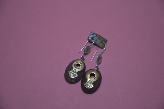 Boucles d'oreilles Argent Massif Laiton et Agathe brune "Oeil du désert" - Artisanat Touareg