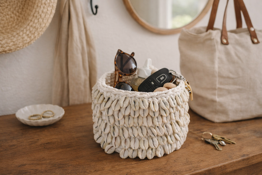 Corbeille Macramé & Coquillages "Tissage des mers" - Artisanat Balinais